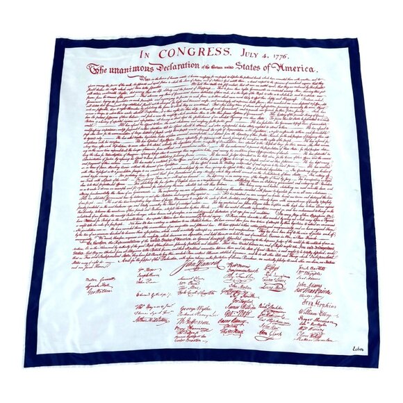 Vintage Echo Declaration Of Independence Silk Scarf 31" X 29.75" Red White Blue - Picture 1 of 5